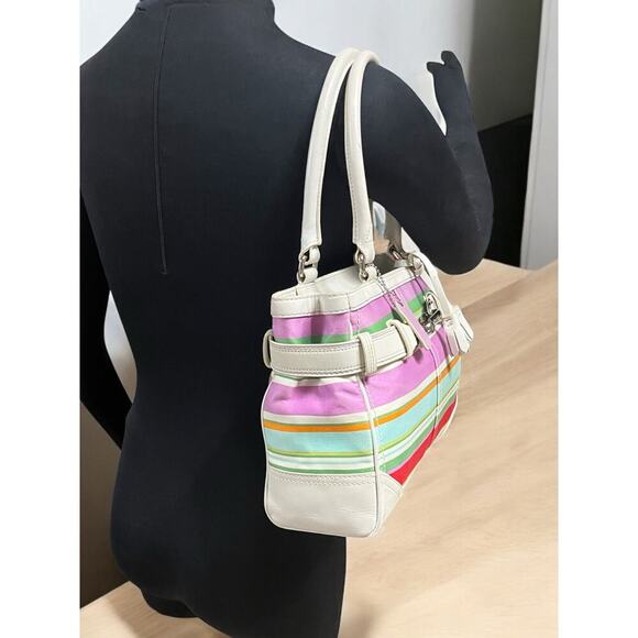 Y2K Coach F10704 Hamptons Stripe Satchel Bag & Large Wristlet - Picture 11 of 16